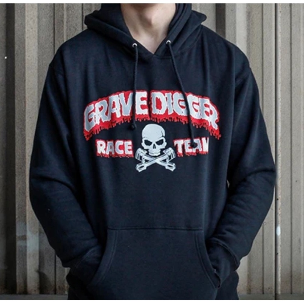 Monster Jam Grave Digger Hoodie L Black Oversized Baggy Racing Skull Y2K Grunge